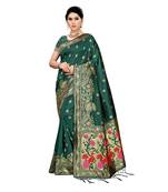 Green woven cotton silk saree with blouse