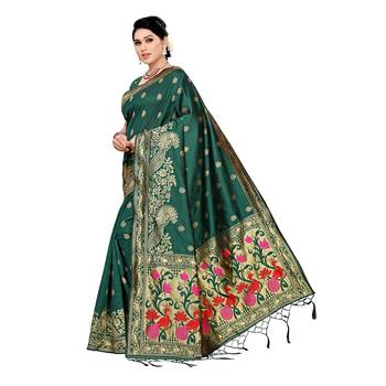 Green woven cotton silk saree with blouse 2