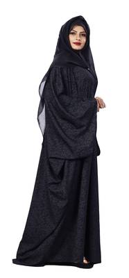 Justkartit Korean Nida 2-Way Wearable Embossed Plain Abaya Burqa With Chiffon Dupatta 2