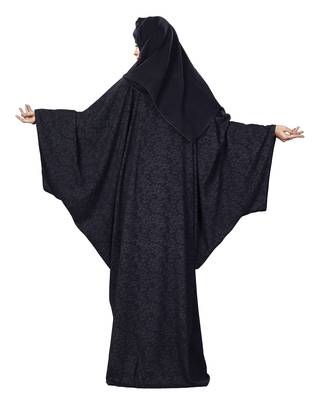 Justkartit Korean Nida 2-Way Wearable Embossed Plain Abaya Burqa With Chiffon Dupatta 3