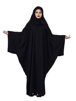 Justkartit Korean Nida 2-Way Wearable Embossed Plain Abaya Burqa With Chiffon Dupatta 4