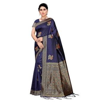 Blue woven cotton silk saree with blouse 1