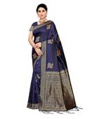 Blue woven cotton silk saree with blouse