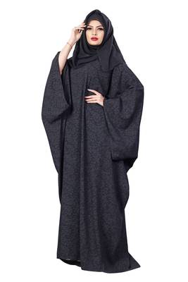 Justkartit Korean Nida 2-Way Wearable Embossed Plain Abaya Burqa With Chiffon Dupatta 5