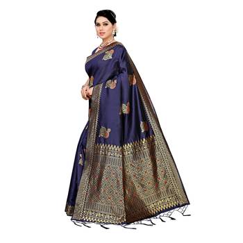 Blue woven cotton silk saree with blouse 2