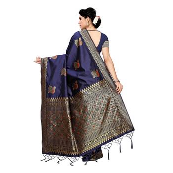 Blue woven cotton silk saree with blouse 4