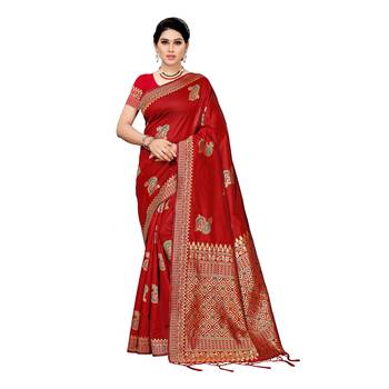 Maroon woven cotton silk saree with blouse 1
