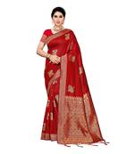 Maroon woven cotton silk saree with blouse