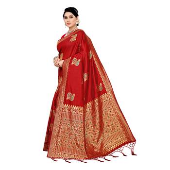 Maroon woven cotton silk saree with blouse 2
