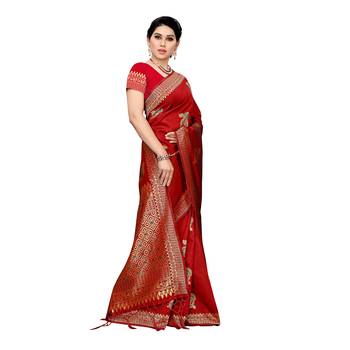 Maroon woven cotton silk saree with blouse 3