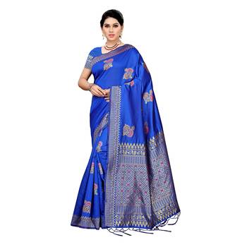 Blue woven cotton silk saree with blouse 1