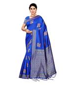 Blue woven cotton silk saree with blouse