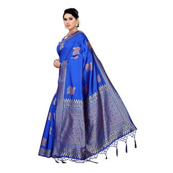 Blue woven cotton silk saree with blouse 2