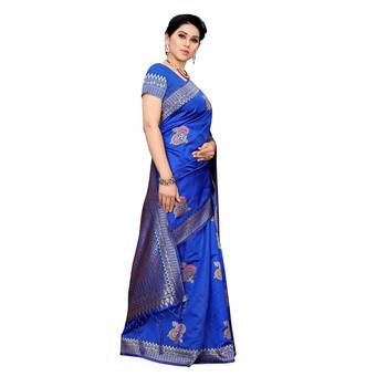 Blue woven cotton silk saree with blouse 3