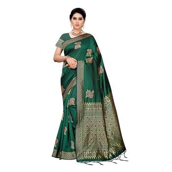 Green woven cotton silk saree with blouse 1