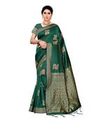 Green woven cotton silk saree with blouse
