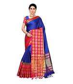 Blue woven cotton silk saree with blouse