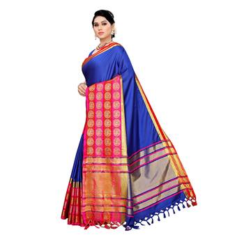 Blue woven cotton silk saree with blouse 2