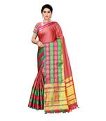 Pink woven cotton silk saree with blouse