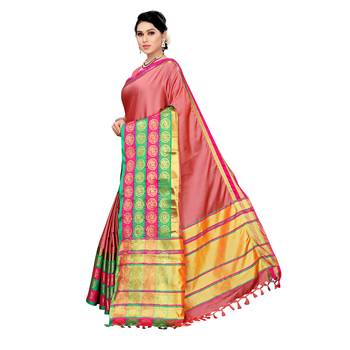 Pink woven cotton silk saree with blouse 2