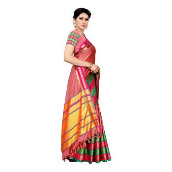 Pink woven cotton silk saree with blouse 3