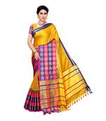 Yellow woven cotton silk saree with blouse