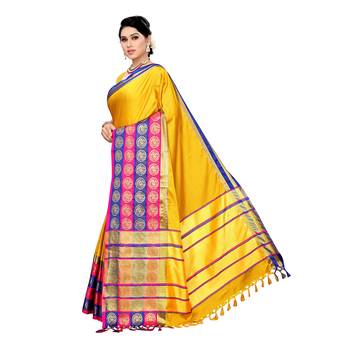 Yellow woven cotton silk saree with blouse 2