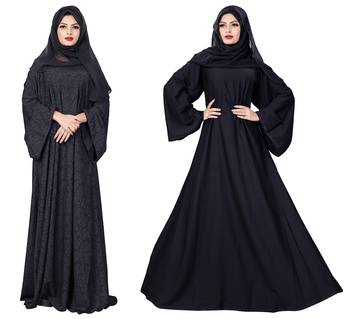 Justkartit Korean Nida 2-Way Wearable Embossed Plain Burqa With Chiffon Dupatta 1