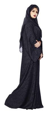 Justkartit Korean Nida 2-Way Wearable Embossed Plain Burqa With Chiffon Dupatta 2