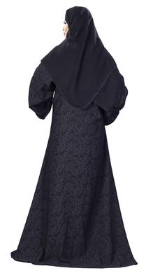 Justkartit Korean Nida 2-Way Wearable Embossed Plain Burqa With Chiffon Dupatta 3