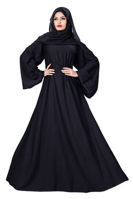 Justkartit Korean Nida 2-Way Wearable Embossed Plain Burqa With Chiffon Dupatta 4