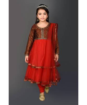 Maroon Embroidered Brocade Stitched Kids Salwar Suits 2