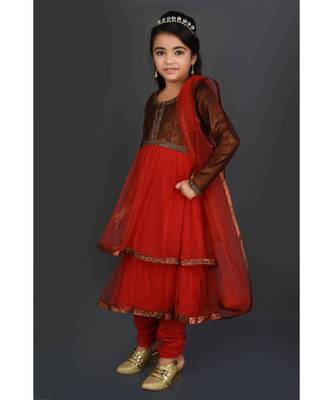 Maroon Embroidered Brocade Stitched Kids Salwar Suits 3