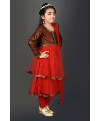 Maroon Embroidered Brocade Stitched Kids Salwar Suits 4