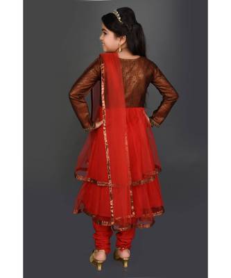 Maroon Embroidered Brocade Stitched Kids Salwar Suits 5