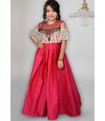 Pink Embroidered Taffeta Stitched Kids Frocks