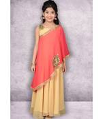 Beige Embroidered Faux Georgette Stitched Kids Frocks