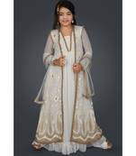 White Embroidered Net Stitched Kids Frocks