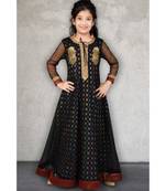 Black Embroidered Brocade Stitched Kids Frocks