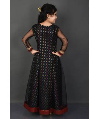 Black Embroidered Brocade Stitched Kids Frocks 5