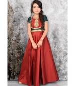 Maroon Embroidered Taffeta Stitched Kids Frocks