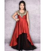 Maroon Embroidered Taffeta Stitched Kids Frocks