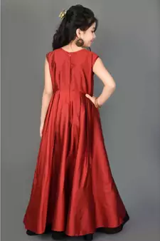 Maroon Embroidered Taffeta Stitched Kids Frocks