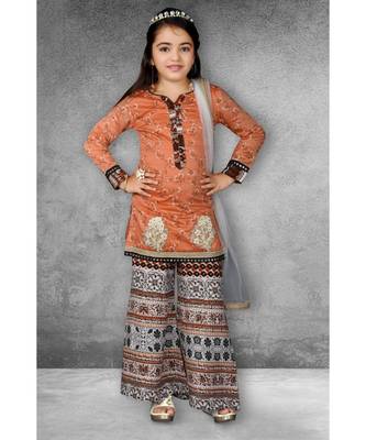 Pink Embroidered Chanderi Silk Stitched Kids Salwar Suits 1