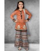 Pink Embroidered Chanderi Silk Stitched Kids Salwar Suits