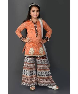 Pink Embroidered Chanderi Silk Stitched Kids Salwar Suits 2