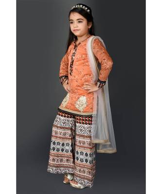 Pink Embroidered Chanderi Silk Stitched Kids Salwar Suits 3