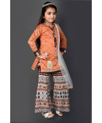Pink Embroidered Chanderi Silk Stitched Kids Salwar Suits 4