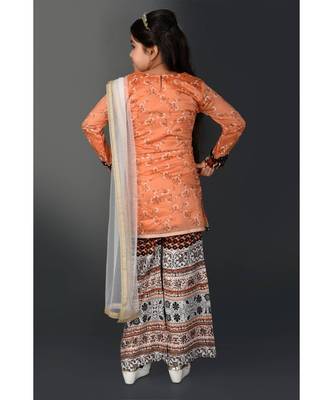 Pink Embroidered Chanderi Silk Stitched Kids Salwar Suits 5