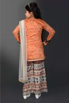 Pink Embroidered Chanderi Silk Stitched Kids Salwar Suits